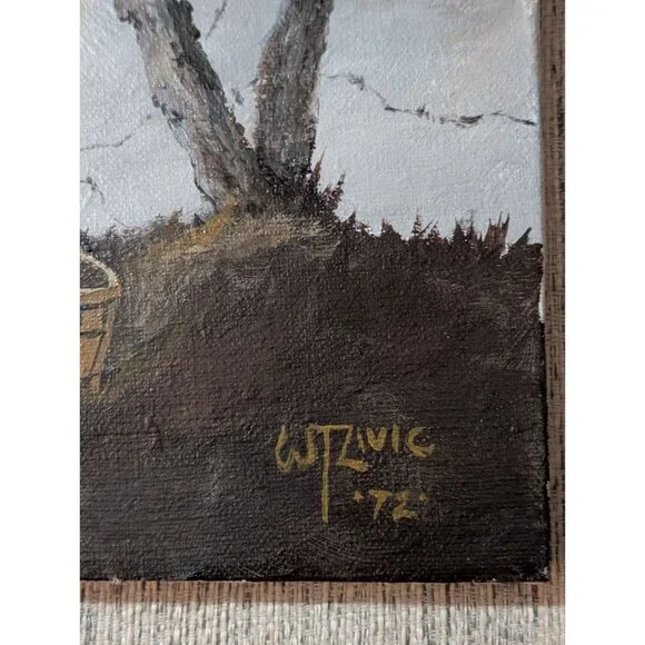 W.T. Zivic 1972 Original Oil Painting Mailbox Animal Design Moody Country Signed - Picture 3 of 10